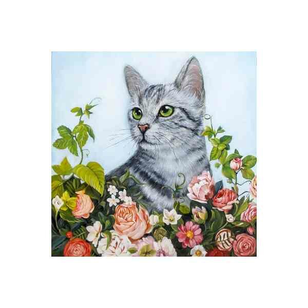 Diamond  Painting  Flower Cat 38*38