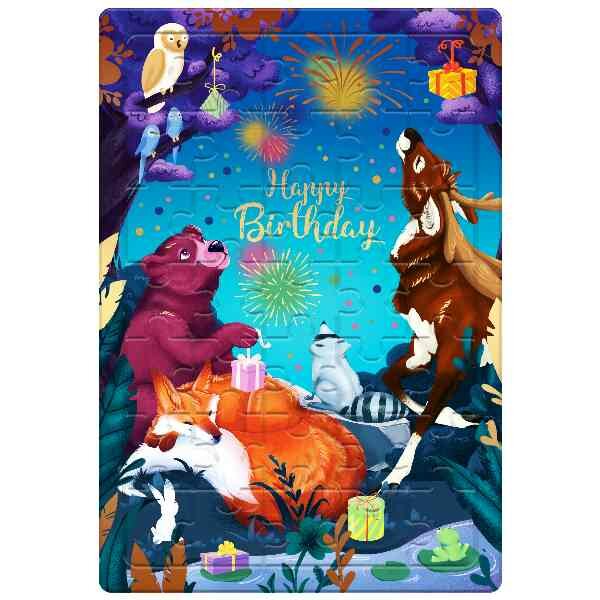 Puzzel Wenskaart Happy birthday animals